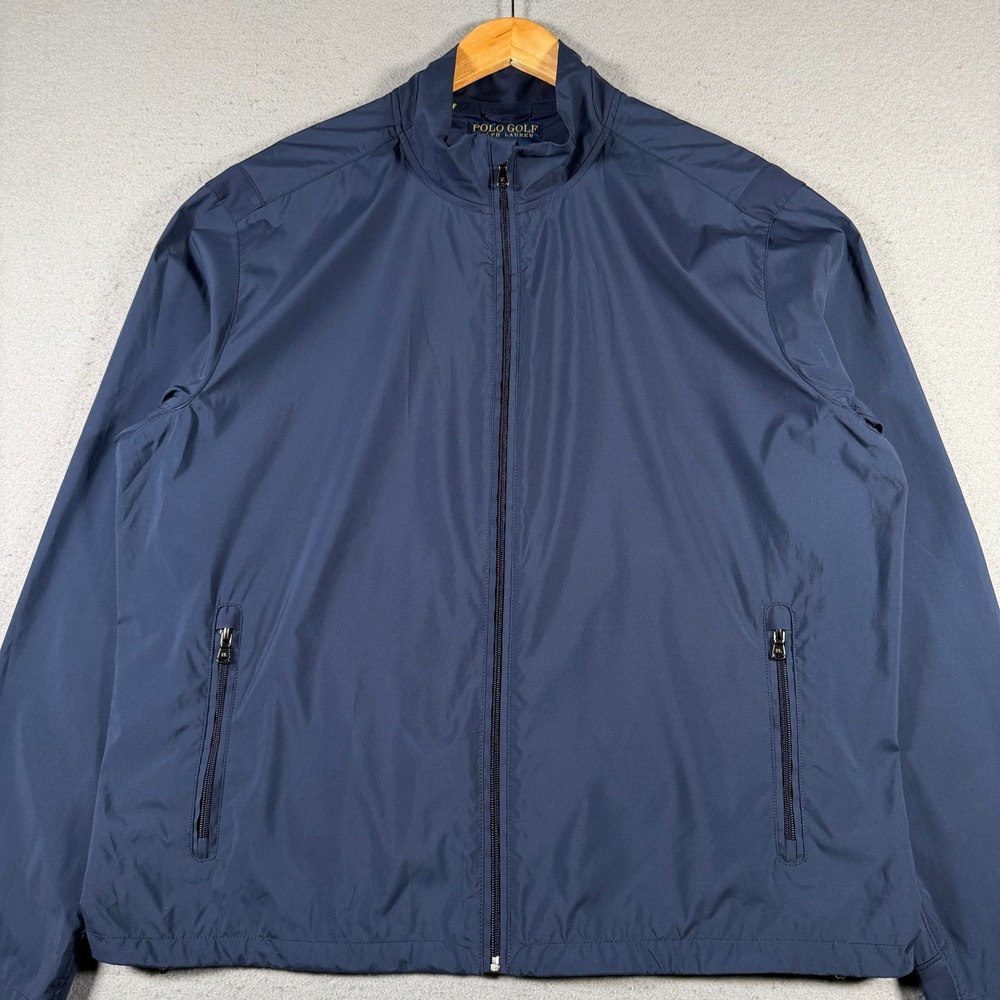 Polo Golf Ralph Lauren Mens XL Navy Blue Bi-Swing‎ Packable Windbreaker Jacket